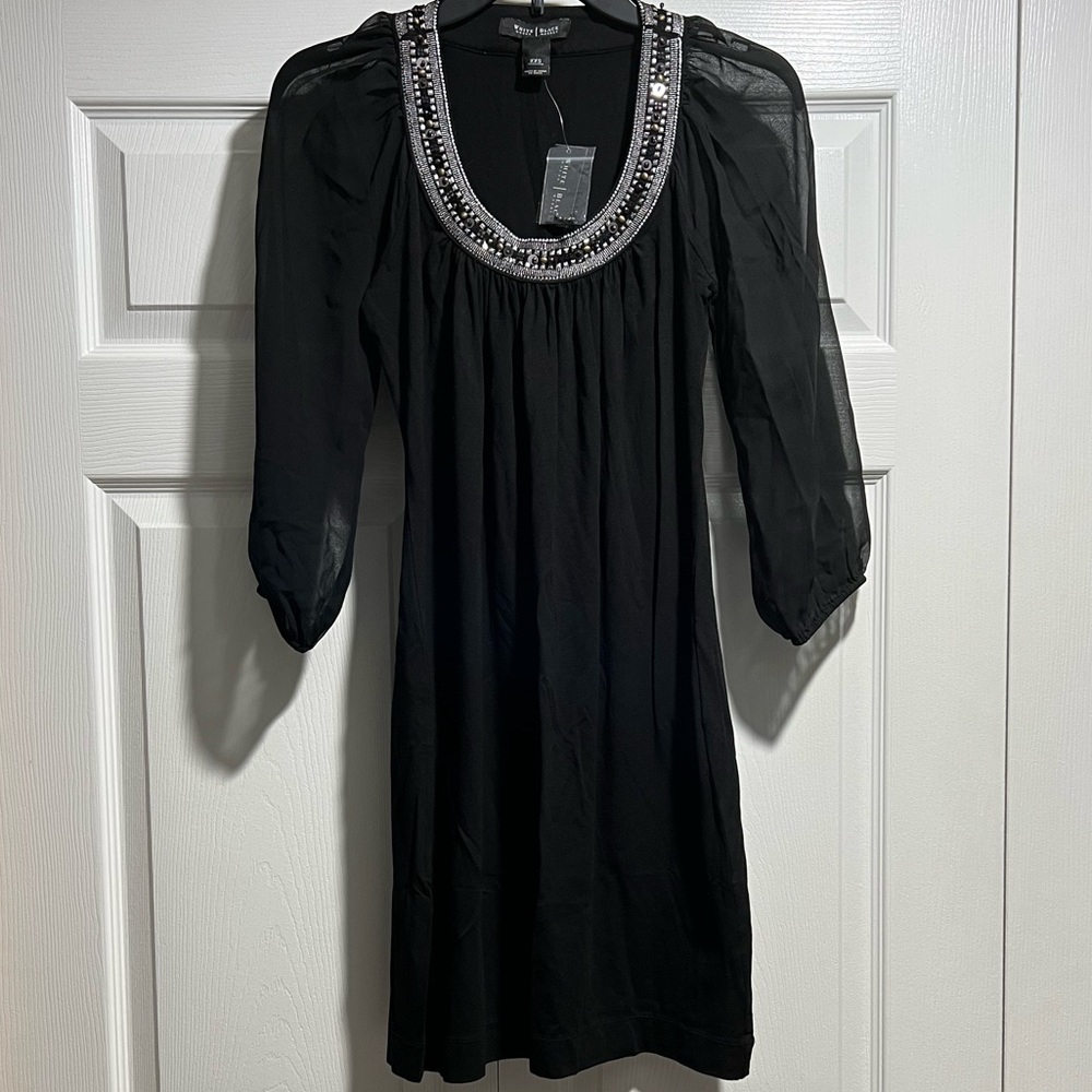 NWT White House Black Market Black Embellished Beaded Dressy Casual Dress SZ XXS